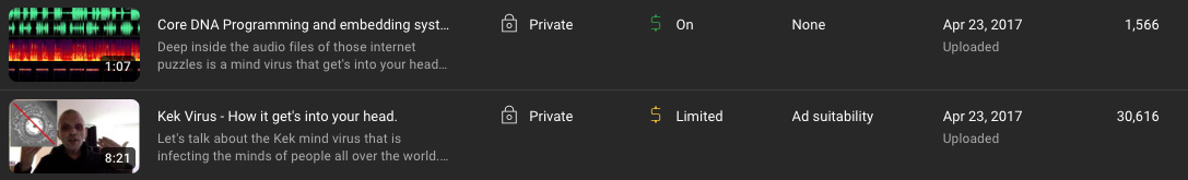 Youtube listing of finding the mind virus in 2017