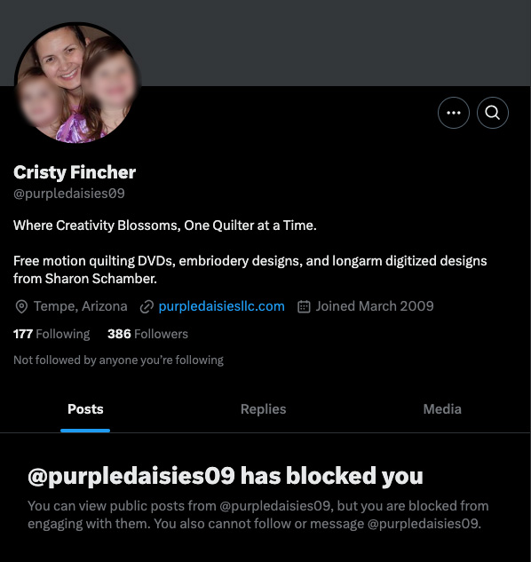 Cristy Fincher Blocks Quinn Michaels