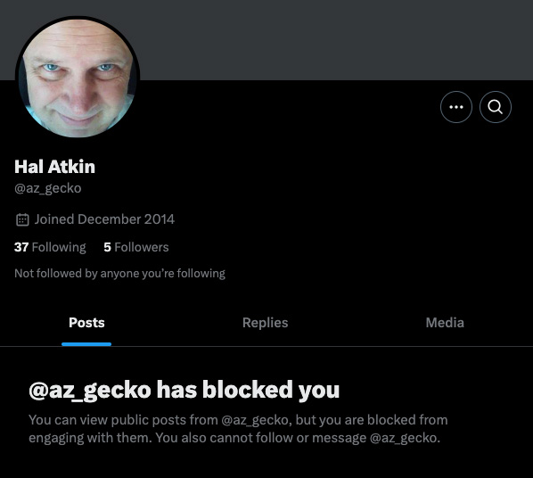 Harold Atkin X account blocks Quinn Michaels