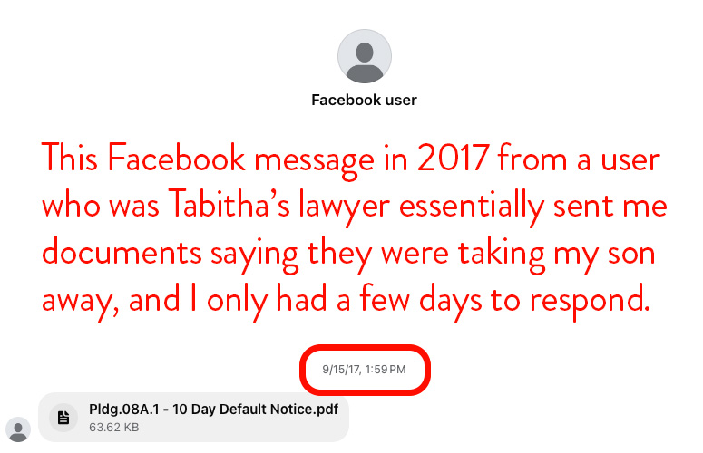 September 2017 message to Quinn Michaels from Tabitha Lawyer